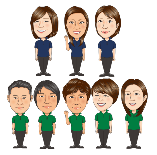 ホームティーズのスタッフ一同のイラスト（8名）